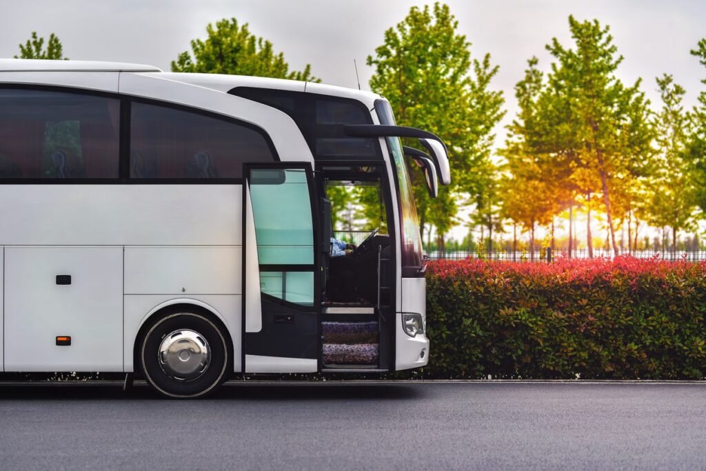airport shuttle bus waiting for passengers