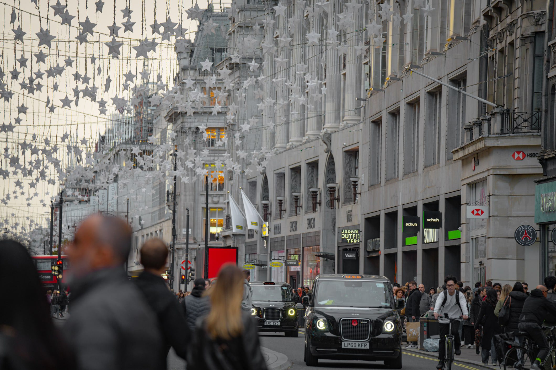 taxi cabs in decorated street